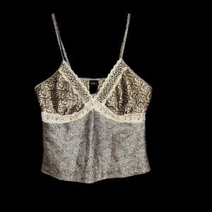 Vintage Cheetah Lace Trim Babydoll Tank Top Large Y2K Lingerie Cami Indie Sleaze